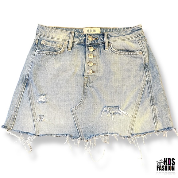 We The Free Distressed Button Front Mini Jean Skirt 26 - Picture 1 of 9